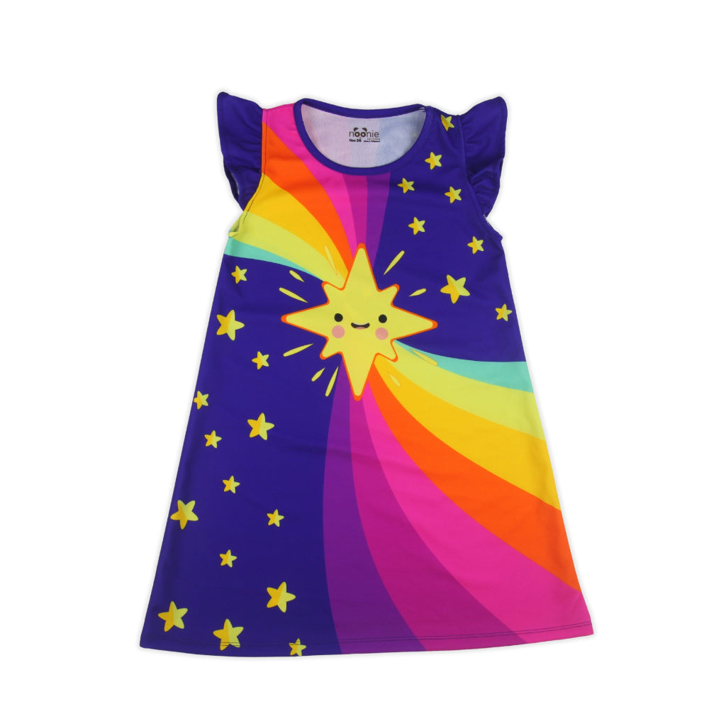 Noonie- Girls Dress (2-10Y) - Dress with Flutter 3D printed characters cartoons mermaid