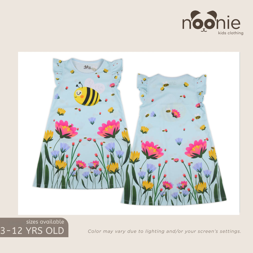 Noonie- Girls Dress (2-10Y) - Dress with Flutter 3D printed characters cartoons mermaid