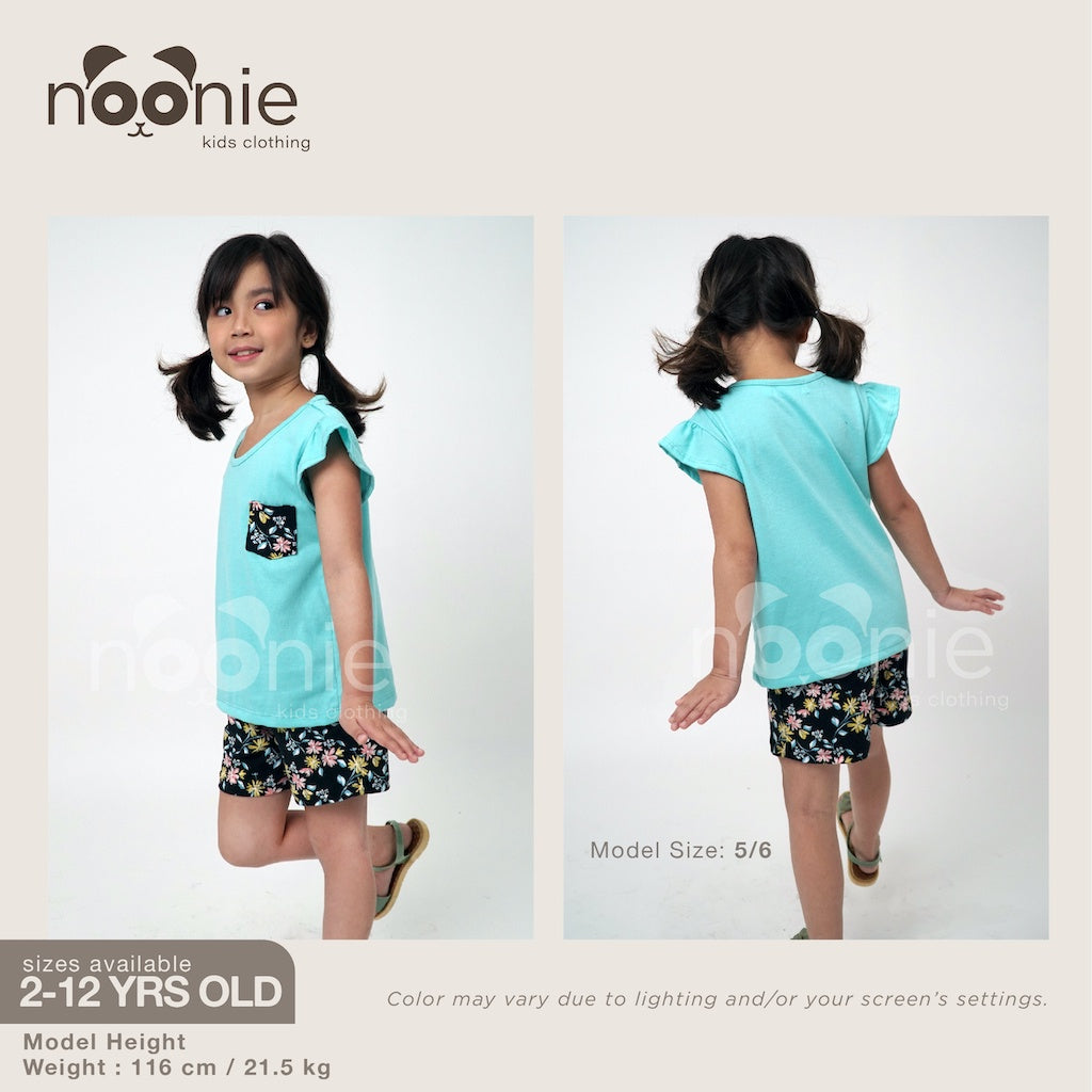 Noonie - Girls Terno (2-12Y)- Cotton Flutter Sleeves and Shorts Set- Terno Outfit for Kids Girl