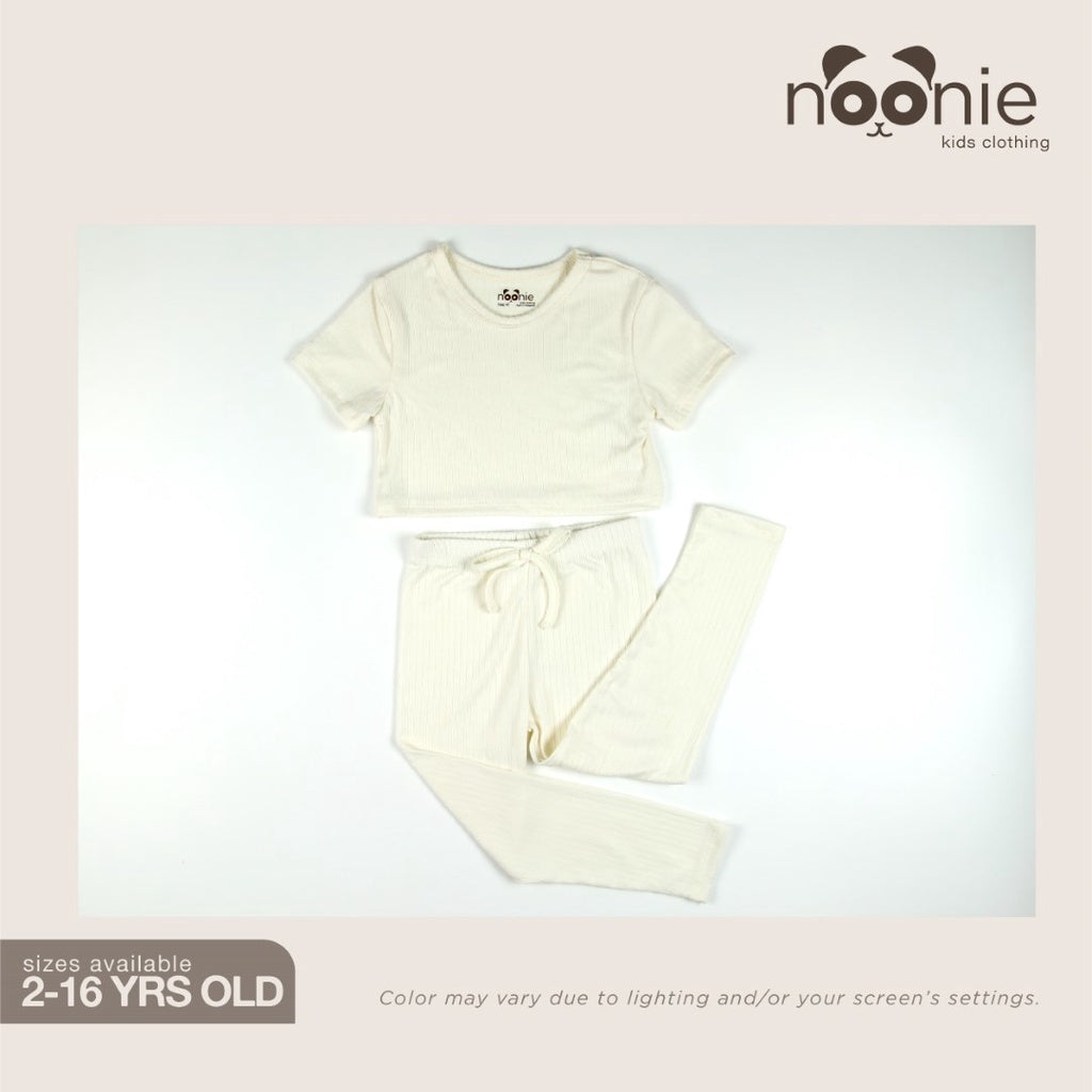 Noonie - Girls Set (2-16Y) - Crop Top & Leggings Stretchable - Terno Outfit for Kids Girl - Plain
