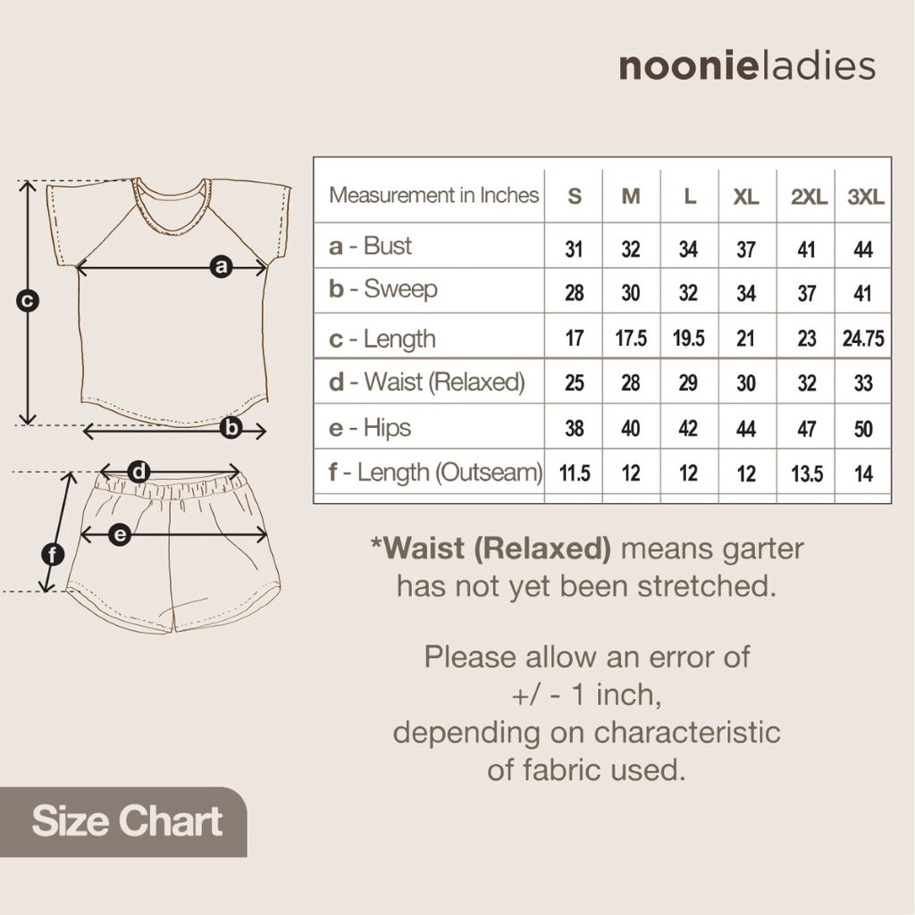Noonie- Ladies Terno (S-3XL) - Sleepwear for Women - Stretchable Raglan T shirt & Shorts Set - Plus