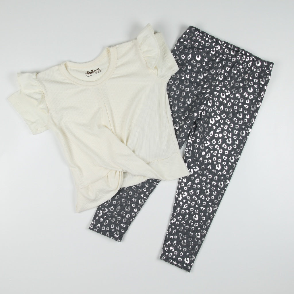 Noonie - Girls Set (2-16Y) - Stretchable Twist Hem Blouse with Leggings- Terno Outfit for kids Girl