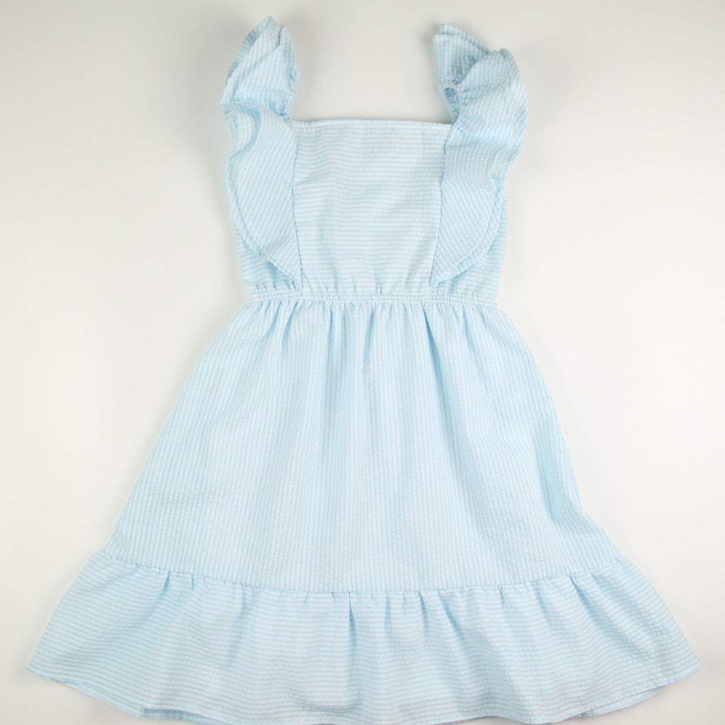 Noonie - Girls Dress (2-12Y) - Cotton Ruffled Dress - Seersucker - Kids Outfit for Girls