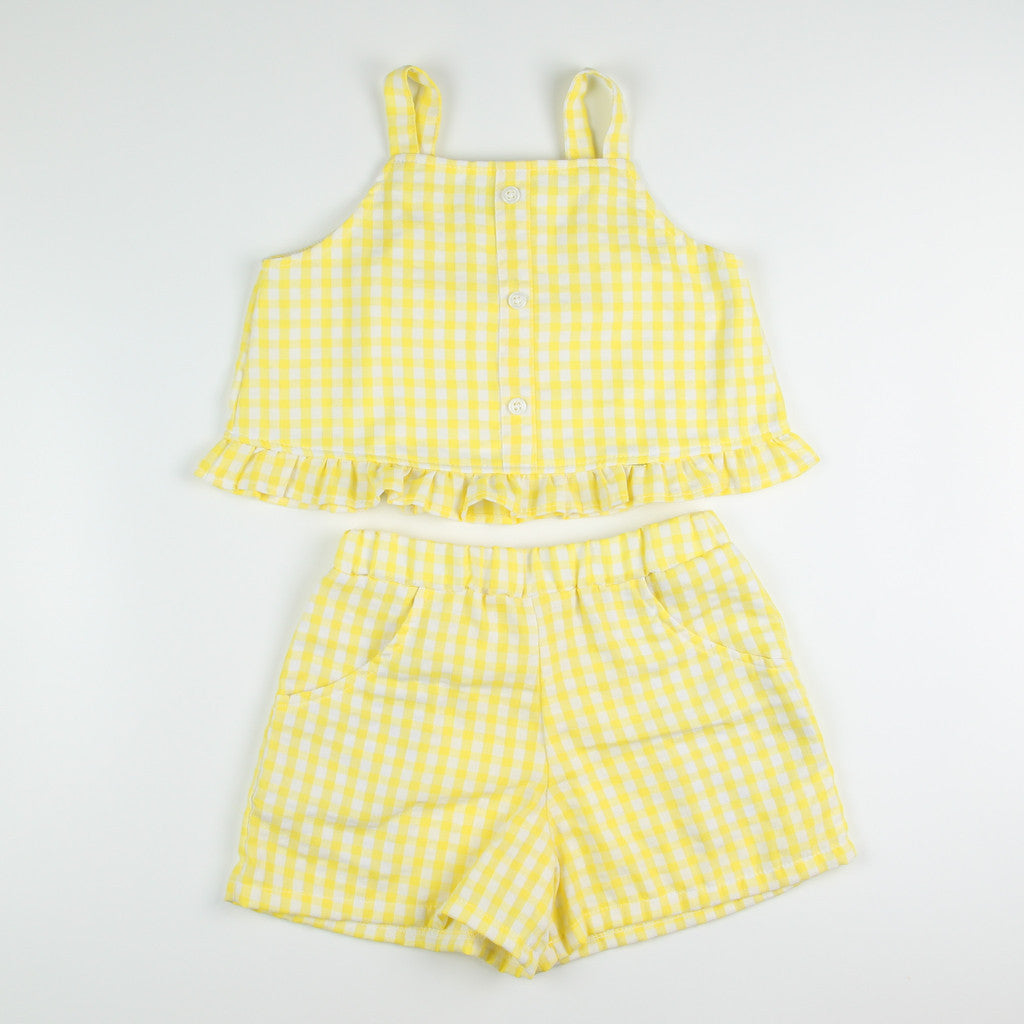 Noonie - Girls Set (2-12Y) - Cotton Seersucker Crop Top Shorts Set - Terno Outfit for Kids Girl