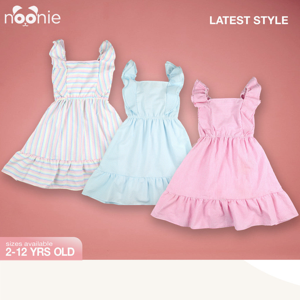 Noonie - Girls Dress (2-12Y) - Cotton Ruffled Dress - Seersucker - Kids Outfit for Girls