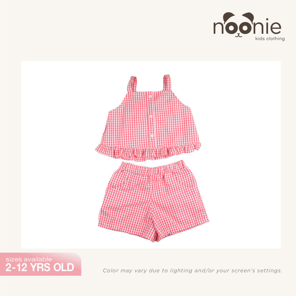 Noonie - Girls Set (2-12Y) - Cotton Seersucker Crop Top Shorts Set - Terno Outfit for Kids Girl