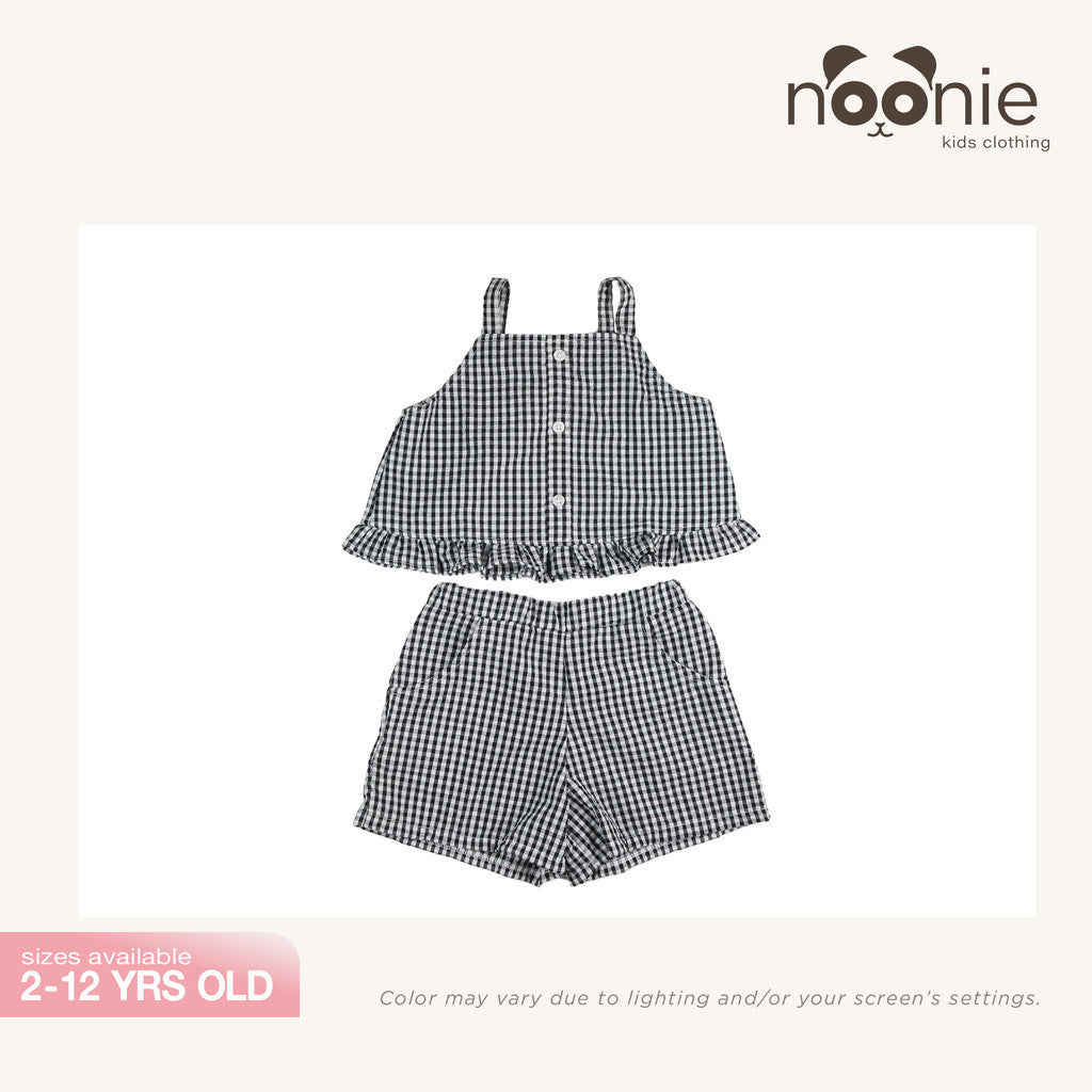 Noonie - Girls Set (2-12Y) - Cotton Seersucker Crop Top Shorts Set - Terno Outfit for Kids Girl