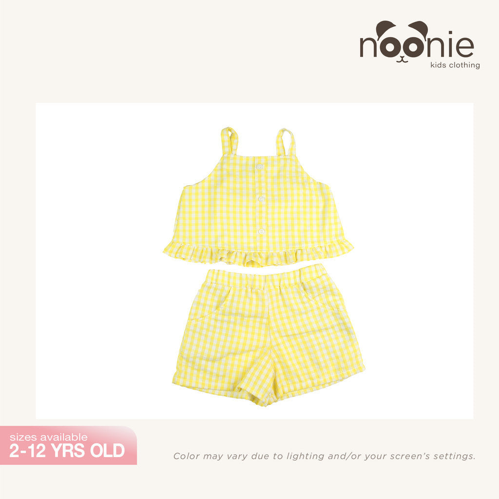 Noonie - Girls Set (2-12Y) - Cotton Seersucker Crop Top Shorts Set - Terno Outfit for Kids Girl
