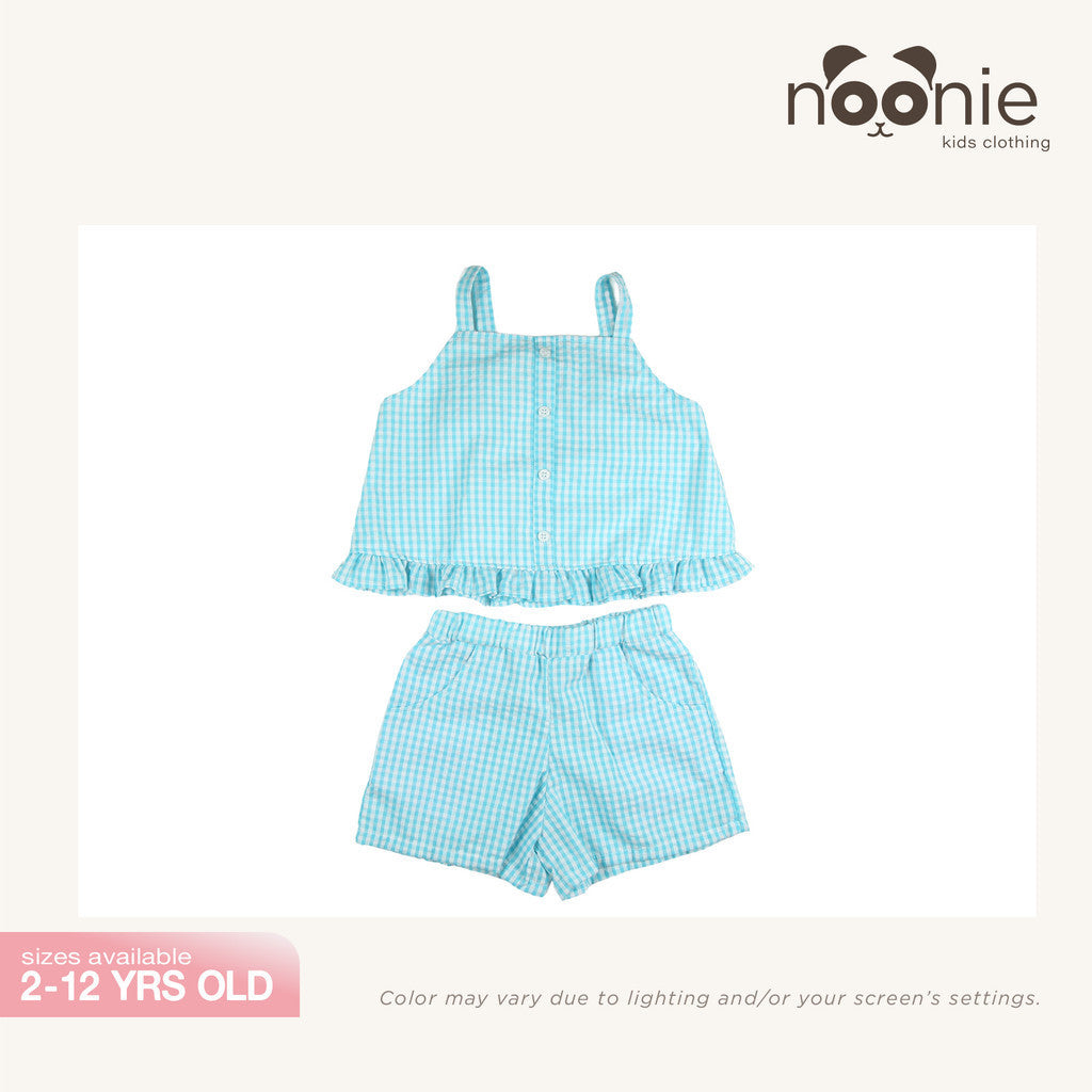 Noonie - Girls Set (2-12Y) - Cotton Seersucker Crop Top Shorts Set - Terno Outfit for Kids Girl