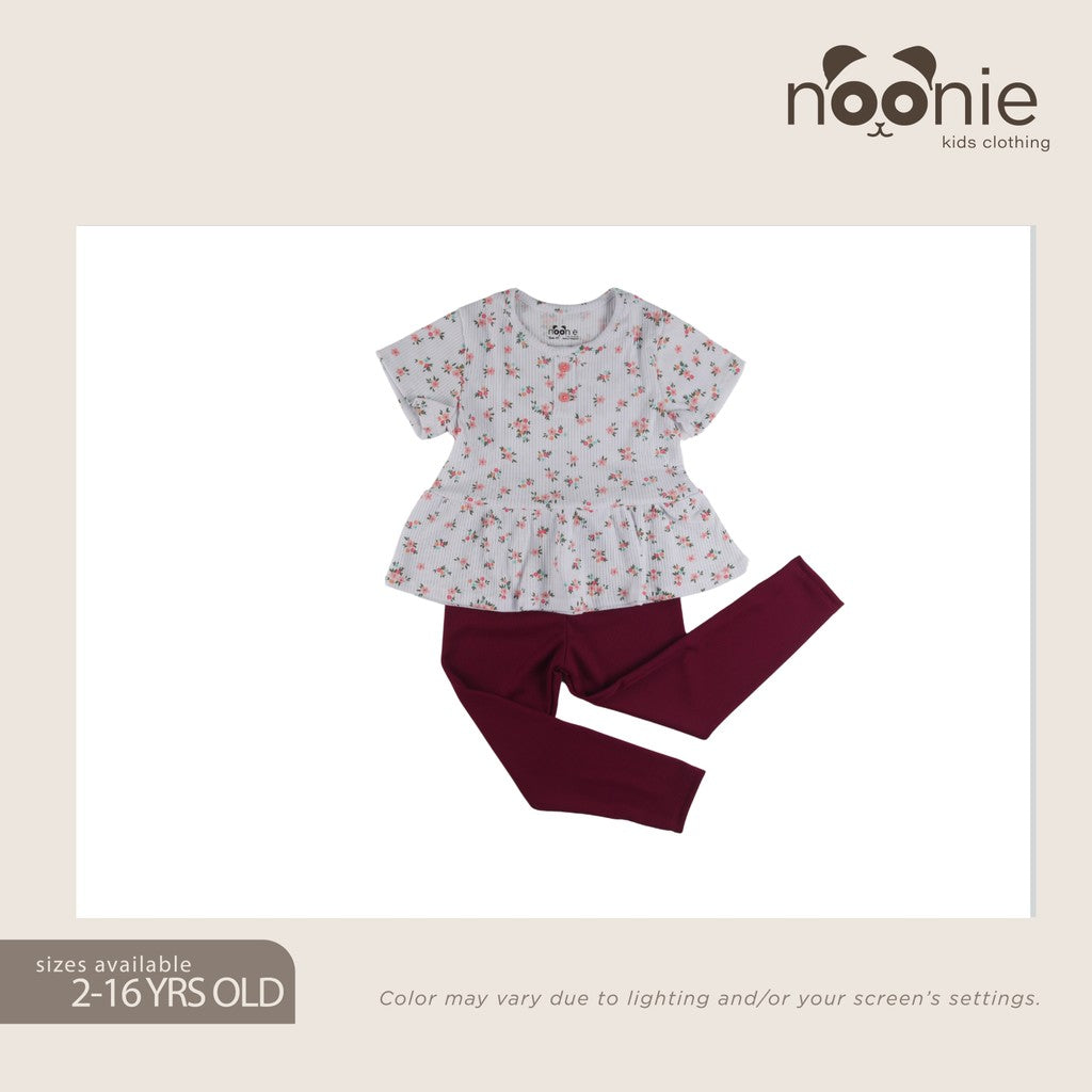 Noonie - Girls Sets (2-16yo) - Cotton Peplum Blouse & Leggings - Terno Coords Outfit for Kids Girl