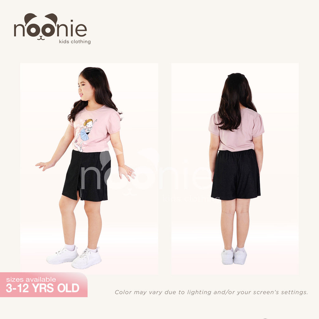 Noonie - Girls Top (3-12yo) - Cotton Jersey Round neck T-Shirt Puff Sleeves with Graphic Print
