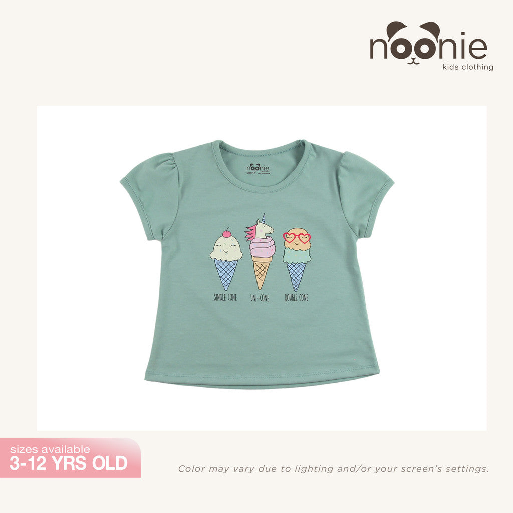 Noonie - Girls Top (3-12yo) - Cotton Jersey Round neck T-Shirt Puff Sleeves with Graphic Print