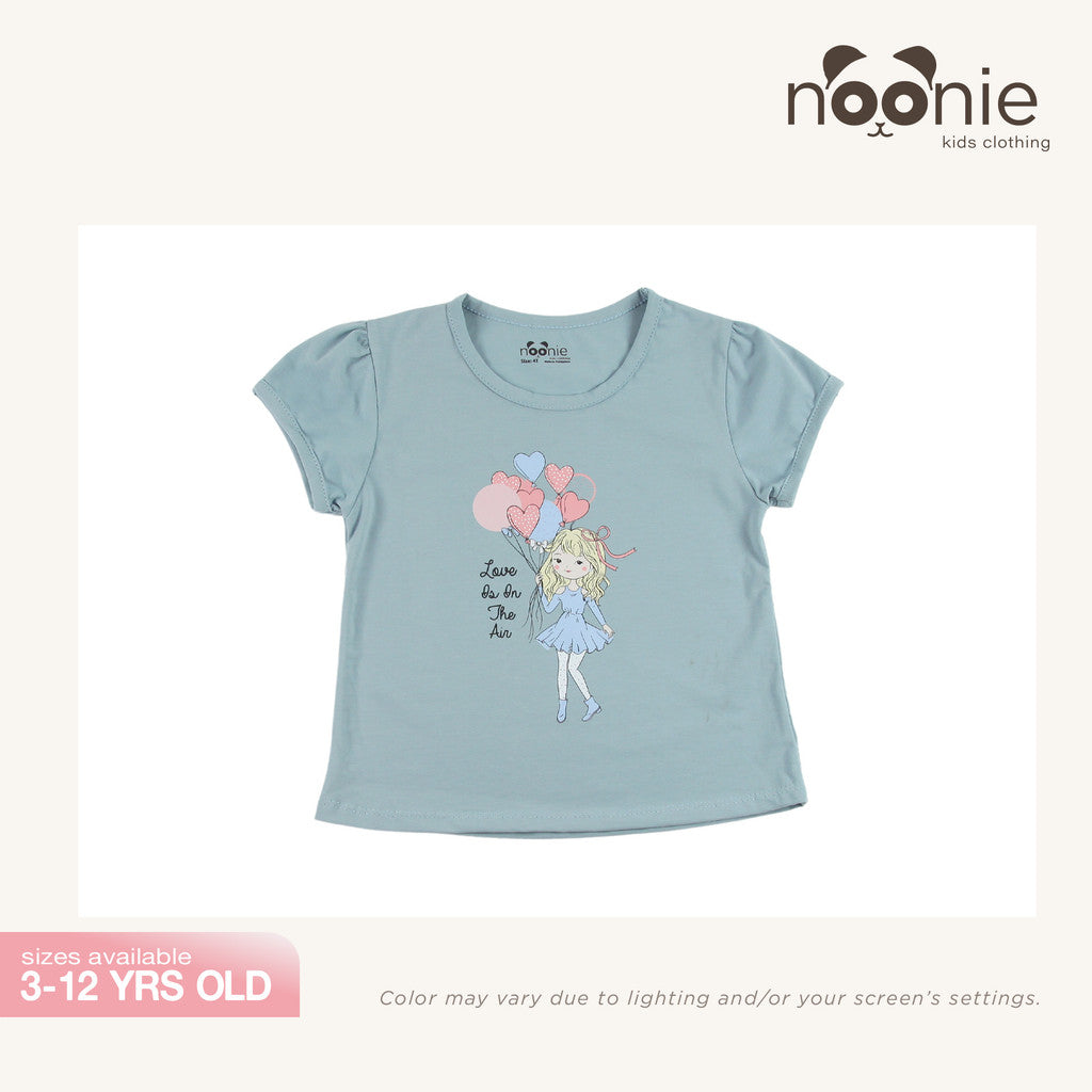 Noonie - Girls Top (3-12yo) - Cotton Jersey Round neck T-Shirt Puff Sleeves with Graphic Print