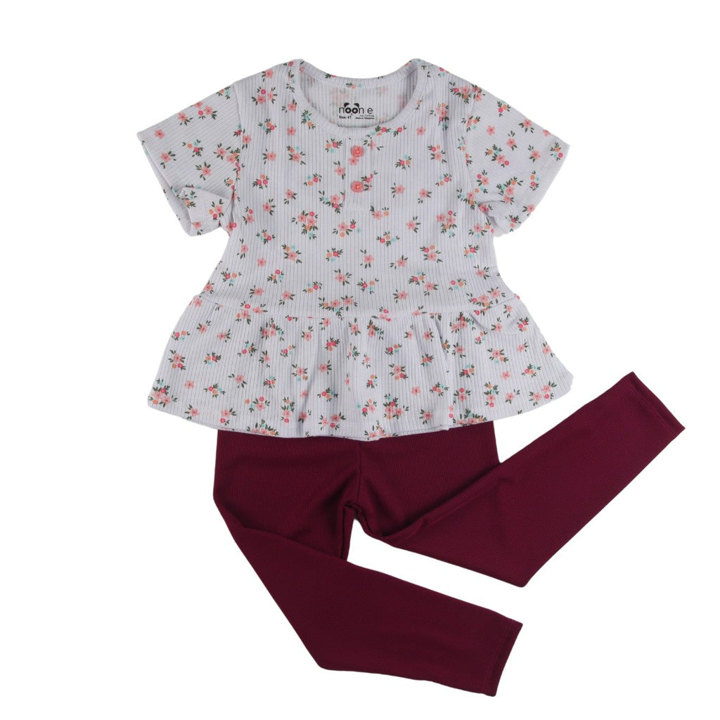 Noonie - Girls Sets (2-16yo) - Cotton Peplum Blouse & Leggings - Terno Coords Outfit for Kids Girl
