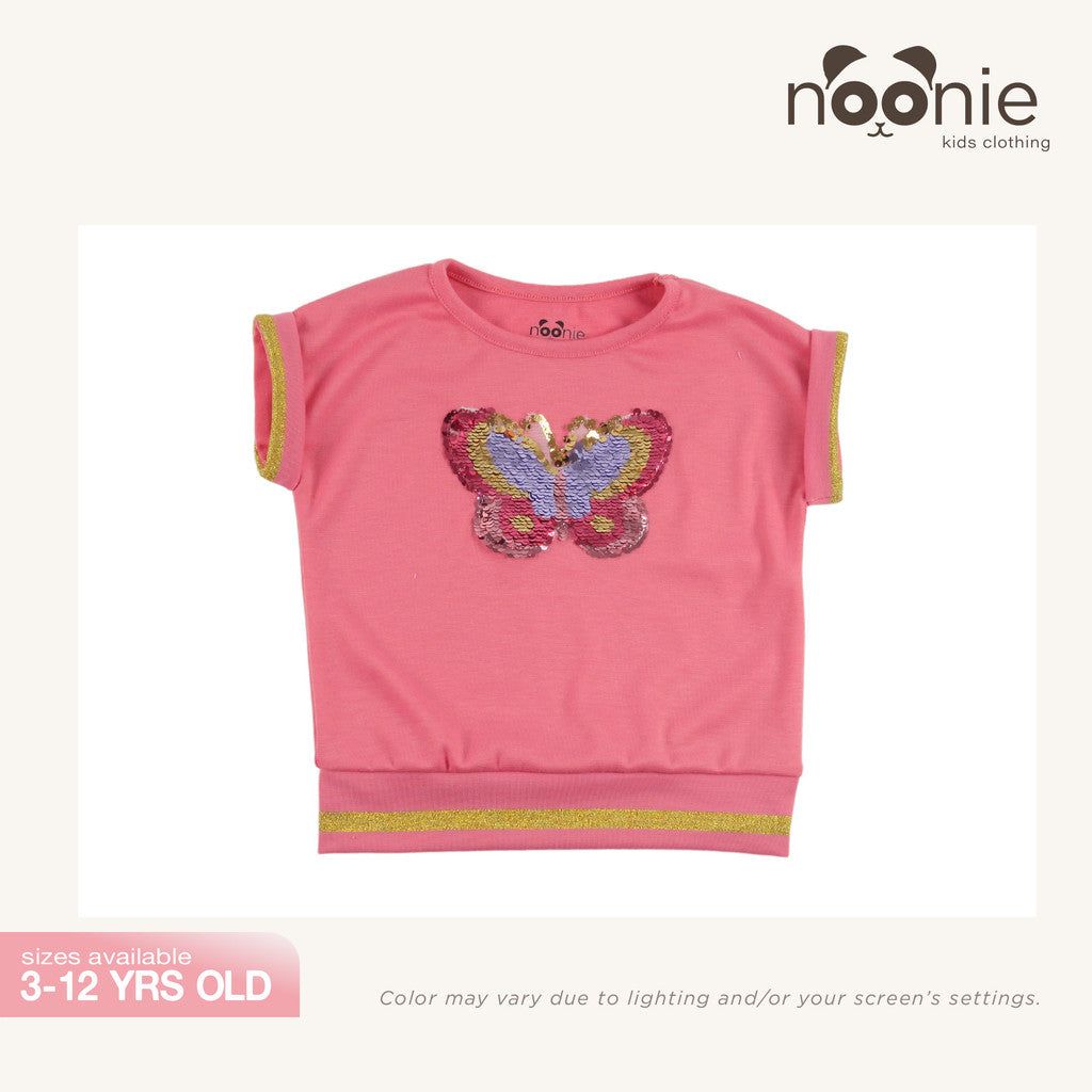 Noonie - Girls Top (3-12yo) - Cotton with stretch Short Sleeved Sweater Blouse with Applique