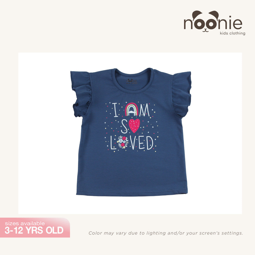 Noonie - Girls Tops (3-12yo) - Cotton Jersey Flutter Sleeves with Graphic Print Stretchable