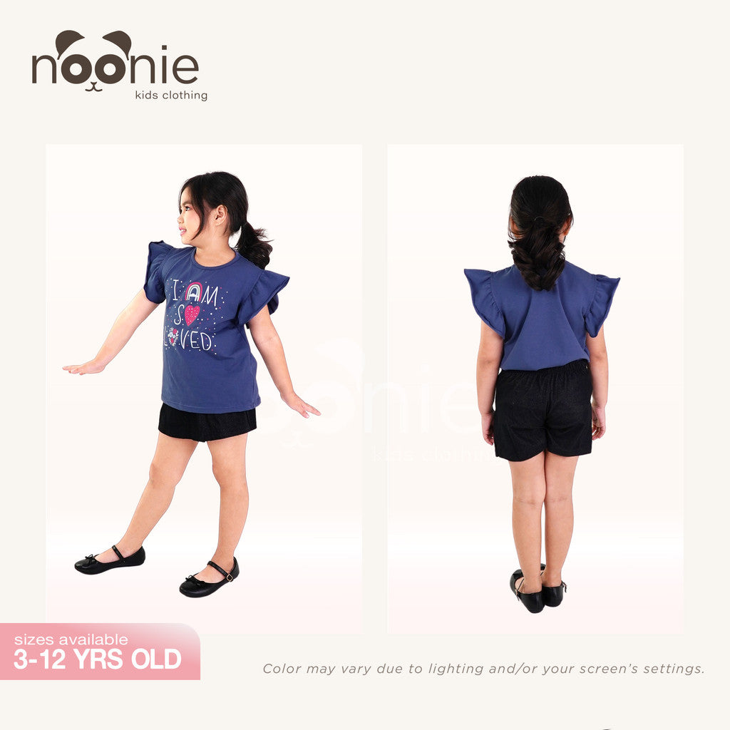 Noonie - Girls Tops (3-12yo) - Cotton Jersey Flutter Sleeves with Graphic Print Stretchable