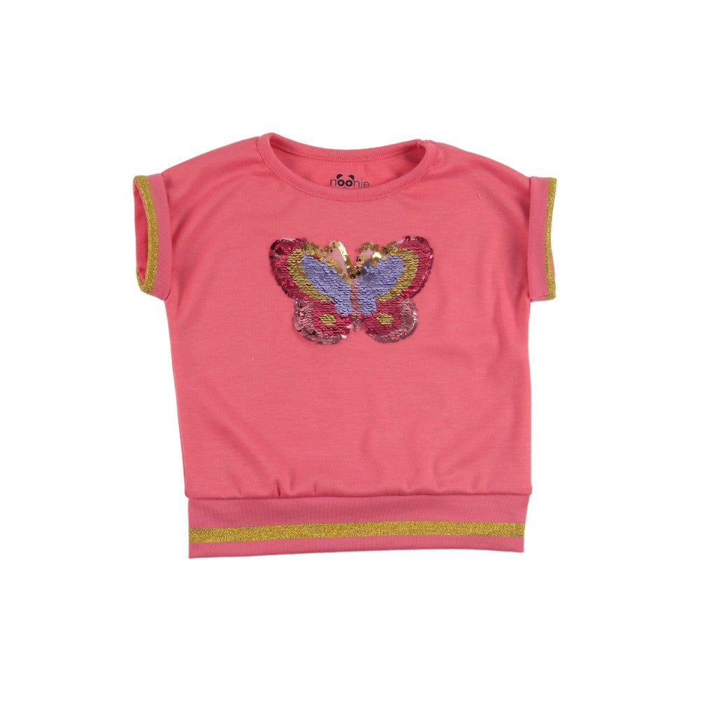 Noonie - Girls Top (3-12yo) - Cotton with stretch Short Sleeved Sweater Blouse with Applique