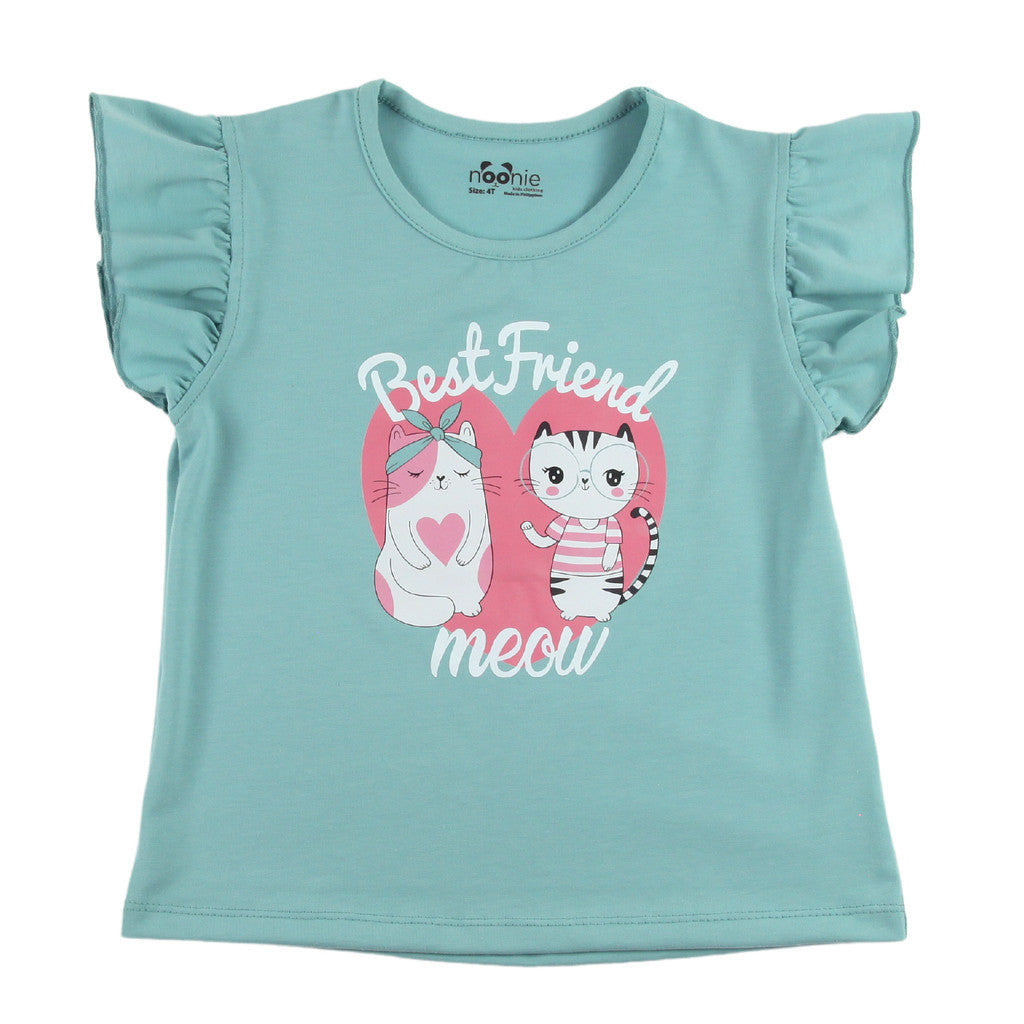 Noonie - Girls Tops (3-12yo) - Cotton Jersey Flutter Sleeves with Graphic Print Stretchable