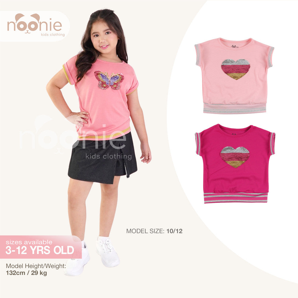 Noonie - Girls Top (3-12yo) - Cotton with stretch Short Sleeved Sweater Blouse with Applique
