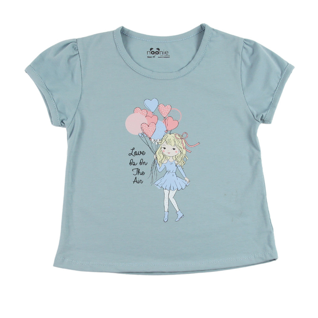 Noonie - Girls Top (3-12yo) - Cotton Jersey Round neck T-Shirt Puff Sleeves with Graphic Print