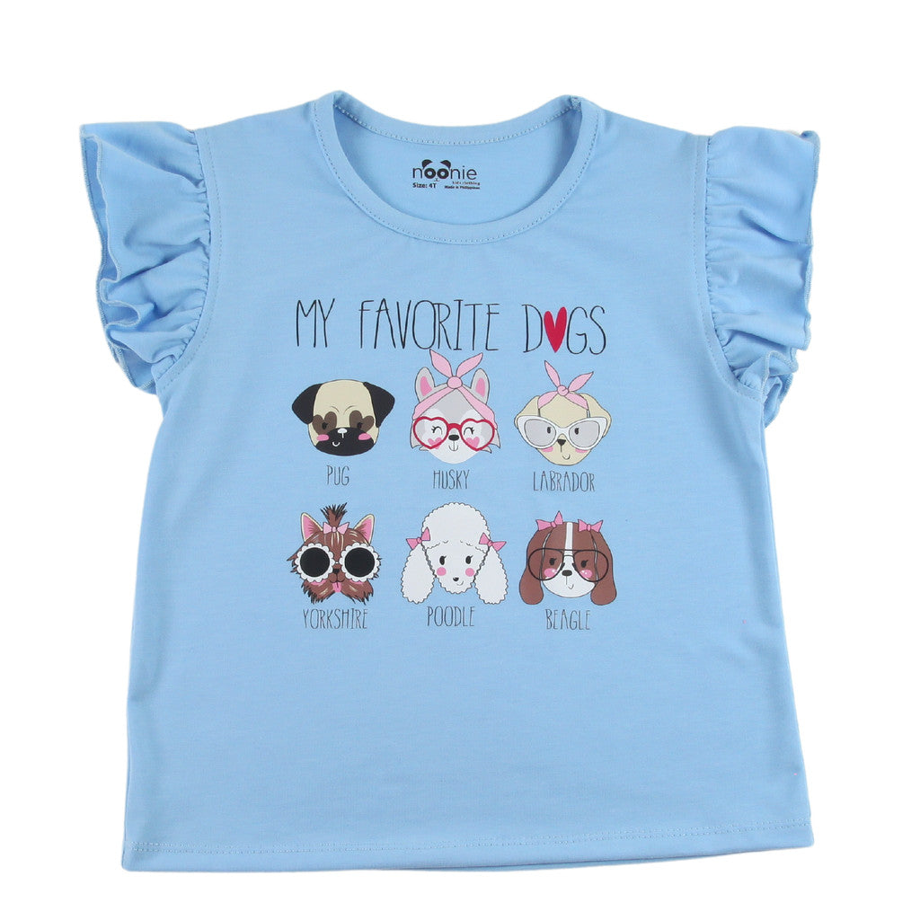 Noonie - Girls Tops (3-12yo) - Cotton Jersey Flutter Sleeves with Graphic Print Stretchable