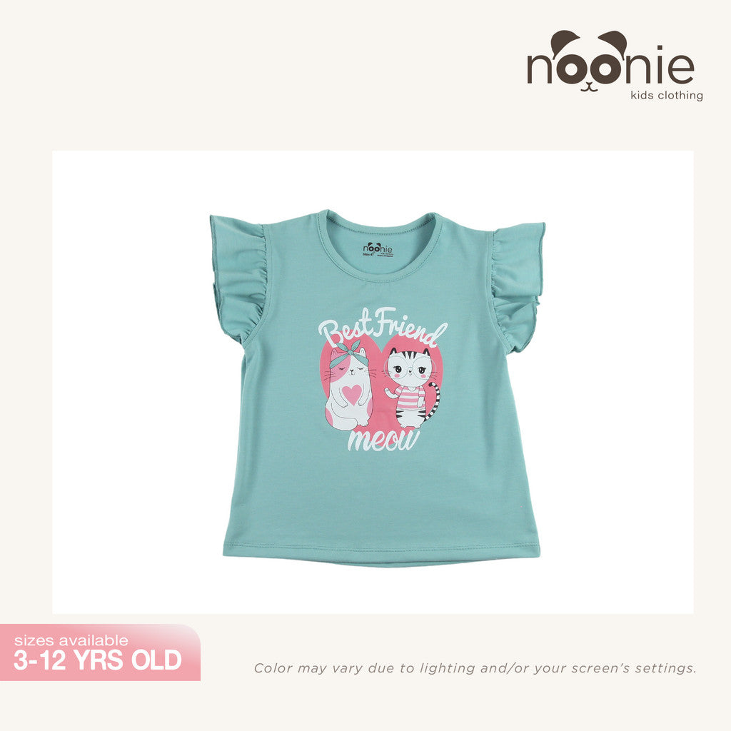 Noonie - Girls Tops (3-12yo) - Cotton Jersey Flutter Sleeves with Graphic Print Stretchable
