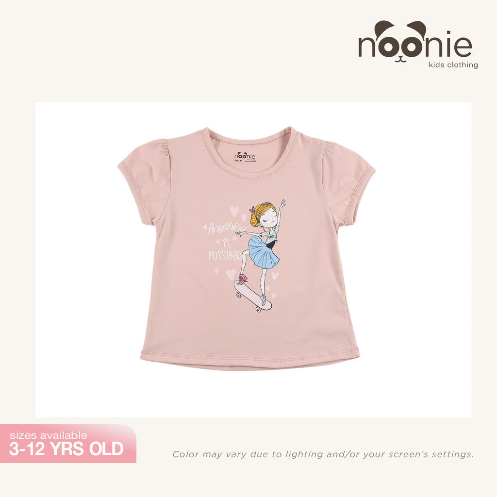 Noonie - Girls Top (3-12yo) - Cotton Jersey Round neck T-Shirt Puff Sleeves with Graphic Print