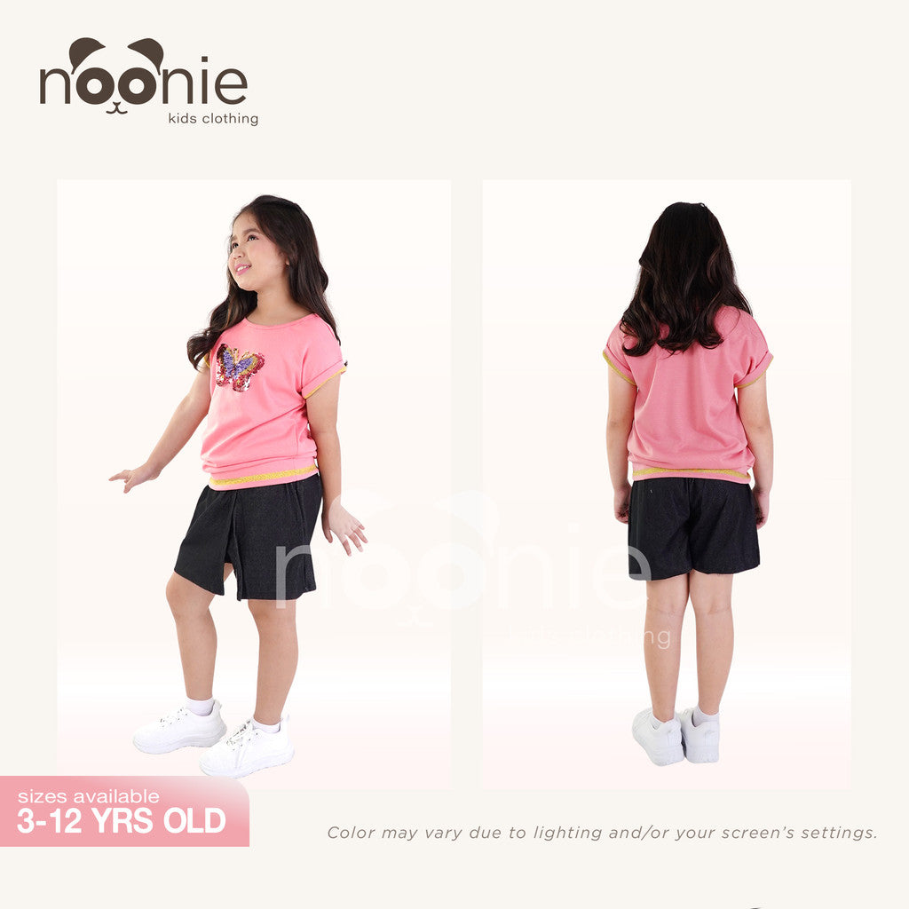 Noonie - Girls Top (3-12yo) - Cotton with stretch Short Sleeved Sweater Blouse with Applique