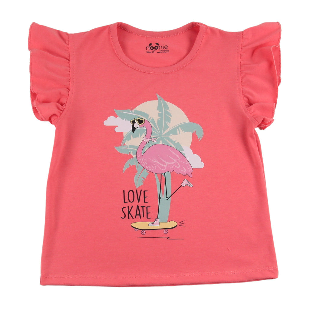 Noonie - Girls Tops (3-12yo) - Cotton Jersey Flutter Sleeves with Graphic Print Stretchable