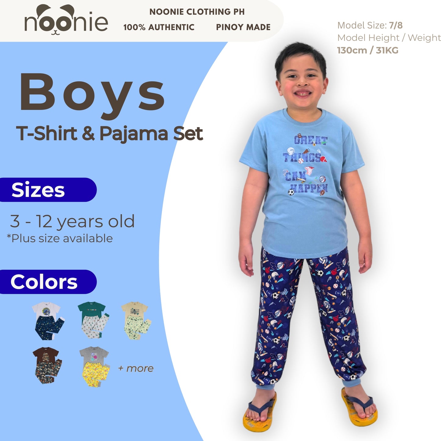 Noonie- Boys Terno (3-12Y) - Cotton T shirt & Pajama Jogger Set Sleepwear - Graphic DTF print