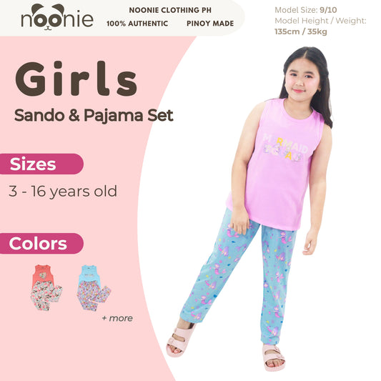 Noonie - Girls Terno (2-16yo) Premium Pajama Set - Cotton Sando with Graphic Print
