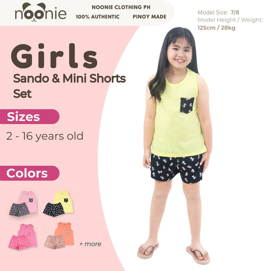 Noonie- Girls Terno (2-16Y) - Cotton Sando Tank & mini Shorts Set - Terno outfit for kids girls