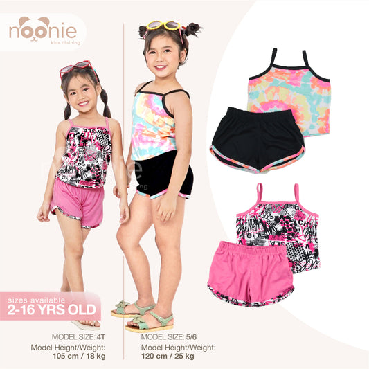< Clearance >Noonie - Girls Terno (2-16Y)- Stretchable Cami Sando Tank & Dolphin Shorts Set