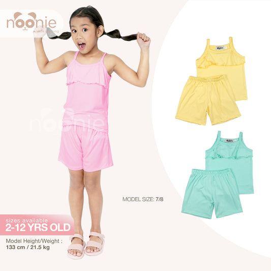 < Clearance >Noonie- Girls Terno (2-12Y) -Stretchable Spaghetti w/ Ruffles and Shorts