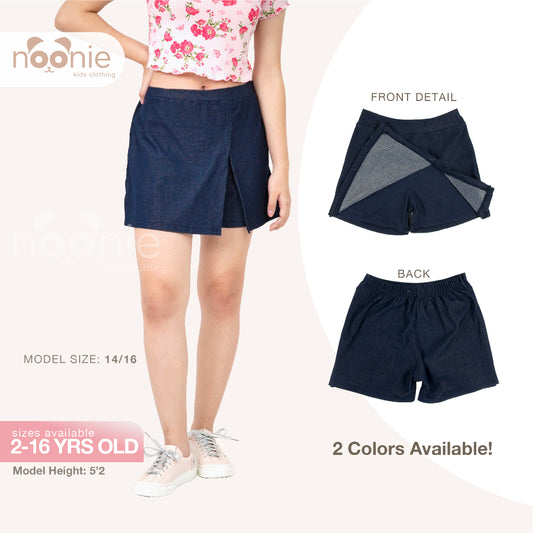 Noonie - Girls Denim Skort (2-12Y) - Kids Outfit for Girls Panlakad Skirt Shorts - Cotton Knit Denim
