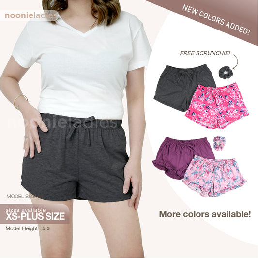 Noonie - Ladies Shorts (S-3XL) - 2pcs w/ free scrunchie - 26"-52"Waistline - Pambahay Plus Size