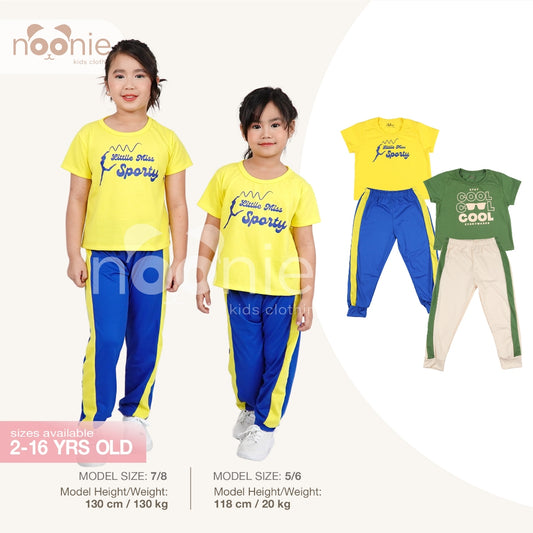 Noonie - Girls Jogger Set (2-12Y) - Cotton T-shirt & Pants-  Sporty Terno Outfit for Kids Girl