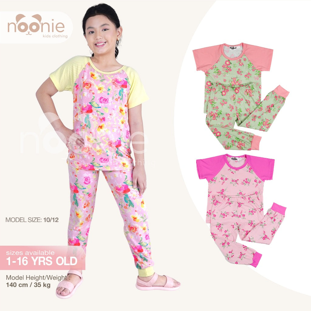 Noonie - Girls Terno (2-16Y) - Sleepwear Set for Kids Girls - Raglan Jogger Pajama - Stretchable