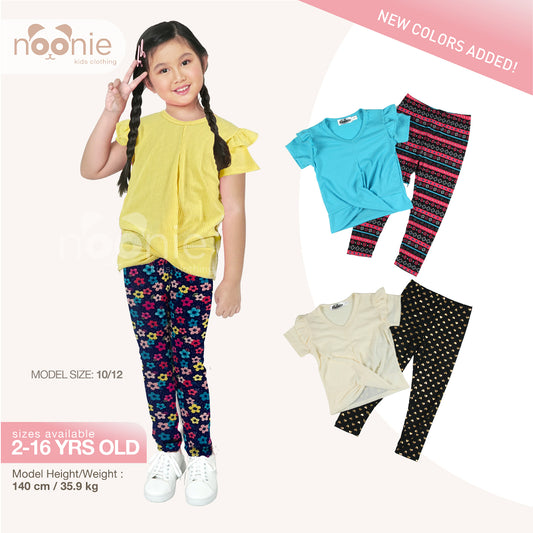Noonie - Girls Set (2-16Y) - Stretchable Twist Hem Blouse with Leggings- Terno Outfit for kids Girl