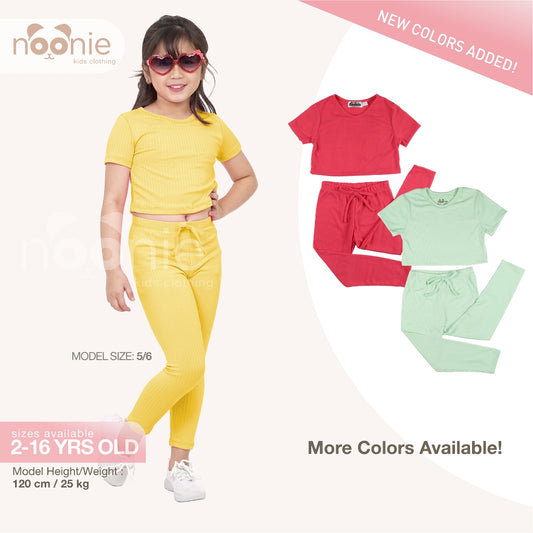 Noonie - Girls Set (2-16Y) - Crop Top & Leggings Stretchable - Terno Outfit for Kids Girl - Plain