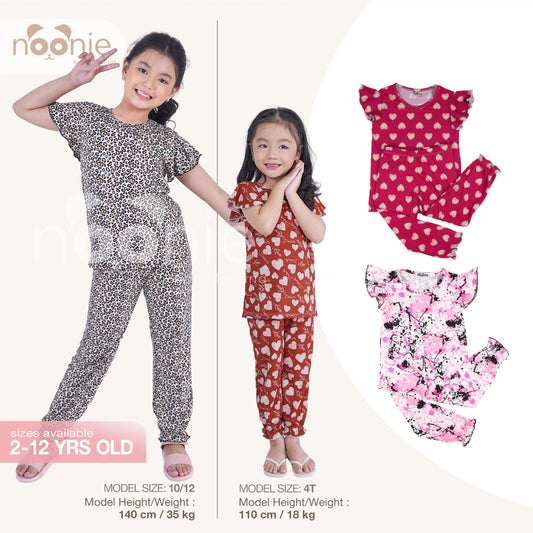 < Clearance > Noonie- Girls Terno (3-12Y) - Butterfly Sleeves & Jogger Pajama Set