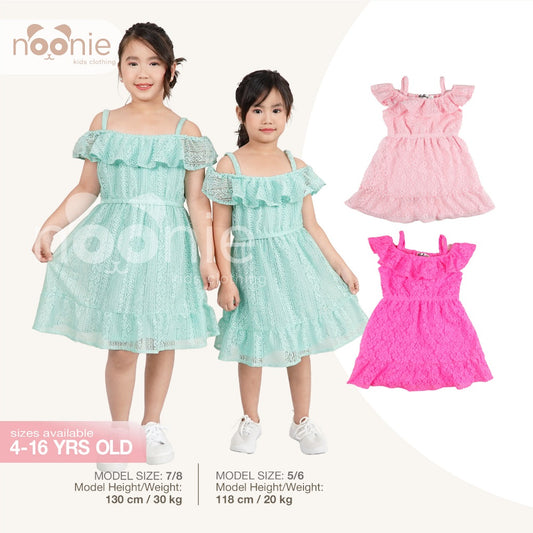 < Clearance >Noonie- Girls Dress (4-16Y) - Off Shoulder and Ruffled Skirt