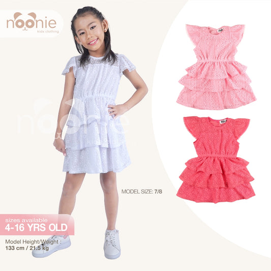 < Clearance >Noonie- Girls Dress (2-12Y)- Butterfly Sleeves w/ Layered Skirt