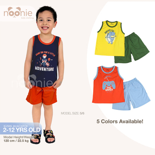 Noonie- Boys Terno (2-12Y) - All Cotton Sando & Shorts Set with Print- Terno for kids boy - Quality