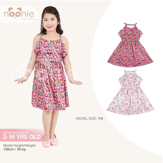 Noonie - Girls Halter Dress (2-16Y) - Kids Outfit for Girls -  Butterfly Flowers Ruffle Party Dress