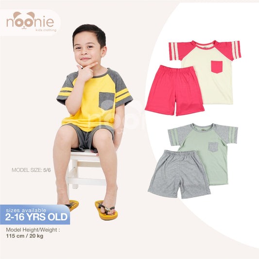 < Clearance > Noonie - Boys Terno (2-16Y)- Cotton Raglan Shirt & Shorts Set