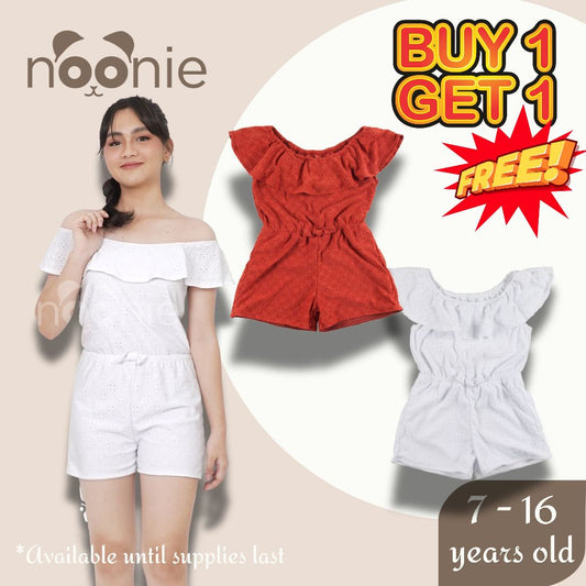< Buy 1 Take 1 >Noonie- Girls Romper (7-16Y)- Eyelet w/ lining - Kids Outfit for Girls -Off Shoulder