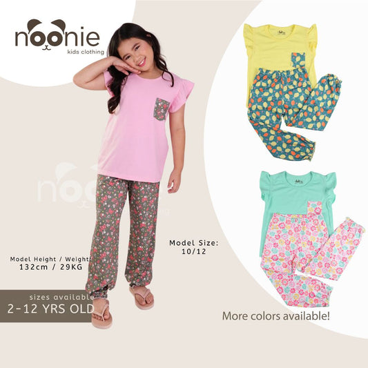 Noonie - Girls Terno (2-12Y) - Cotton Flutter Sleeve & Pajama Set - Sleepwear Terno - Pambahay