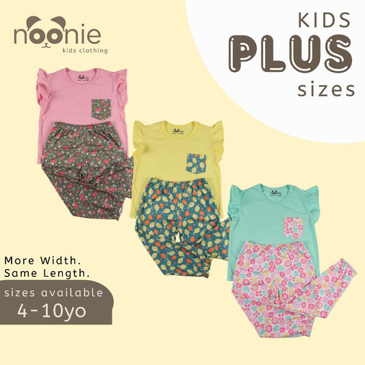 Noonie- Plus Size Kids (4-10yo)- Girls Pajama Set - Cotton Flutter Sleepwear Terno Big Chubby Kids